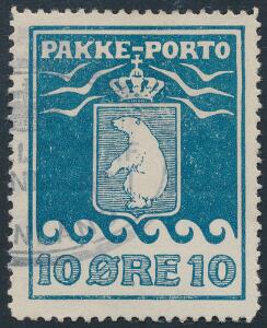 1915. 10 øre, mørkblå. Karton papir. Pænt stemplet eksemplar. AFA 1500