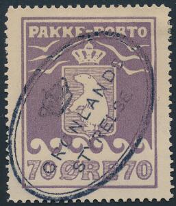 1930. Thiele. 70 øre, violet. PRAGT-mærke med perfekt placeret sort ovalt stempel GRØNLANDS STYRELSE. AFA 2400