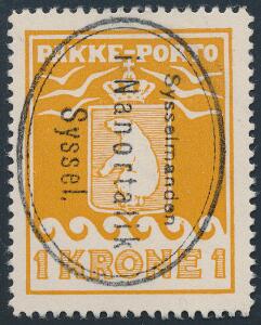 1937. Schultz. 1 kr. orange. PRAGT-mærke med perfekt stempel Sysselmanden i Nanortalik Syssel.