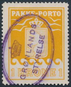 1936. A  L. 1 Kr. orange. PRAGT-mærke med perfekt stempel GRØNLANDS STYRELSE.