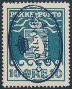 1937. Schultz. 10 øre, grønblå. PRAGT-mærke med perfekt stempel GRØNLANDS STYRELSE.