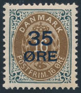 1912. 3516 øre, gråbrun. Pos.51 OMVENDT RAMME. Helt perfekt centreret postfriskt mærke. AFA 4000. Attest Møller PRAGTEKSEMPLAR.