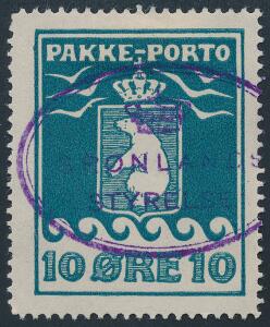 1915. 10 øre, blå. PRAGT-mærke med perfekt ovalt stempel GRØNLANDS STYRELSEN