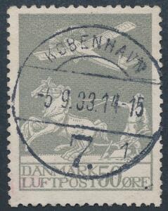 1929. Gl. Luftpost 50 øre, grå. Pragtstemplet København 5.9.33