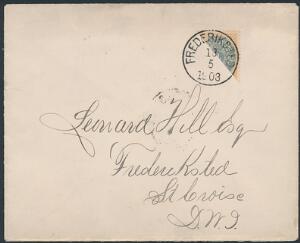 1903. HALVERET 4 cent, TK.14. PRAGT-brev, annulleret med perfekt retvendt stempel FREDERIKSTED 18.5.1903.