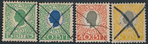 1905. Chr.IX. 4 smukke BLÆK-ANNULLEREDE mærker.