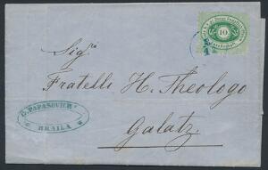 Østrig. 1867. 10 kr. grøn, Donau-Dampskibs-selskab. Single på brev. Sjælden forsendelse.