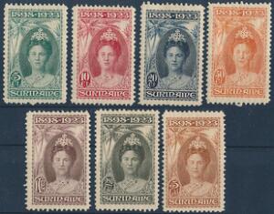 Hollandsk Suriname. 1923. Wilhelmina Regeringsjubilæum. 5 Ct. - 5 Gulden. Komplet sæt, ubrugt. Michel EURO 260
