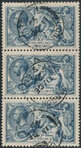 England. 1918. Søheste. 10 Sh. blå. Smuk stemplet 3-STRIBE. SG £ 480