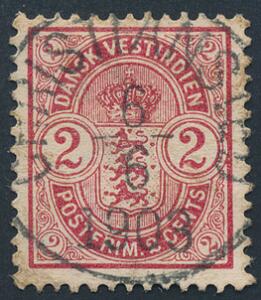 1903. Våben. 2 cent, rød. PRAGT-mærke med retvendt stempel CHRISTIANSTED 6.6.1903.