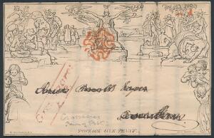England. 1838. One Penny, Mulready-Letter Sheet, sendt fra MANCHESTER 12 JUN 1840.