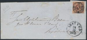 1851. 4 RBS Ferslew, pl. I18. Lille brev fra Næstved tl København, annulleret med nr.stpl. 44 og sidestempel Næstved 29.12.52.