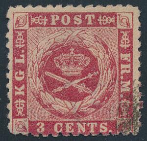 1872. 3 cents, rød. Linietakket. Stemplet eksemplar. AFA 2500