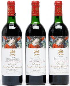 3 bts. Château Mouton Rothschild, Pauillac. 1. Cru Classé 1985