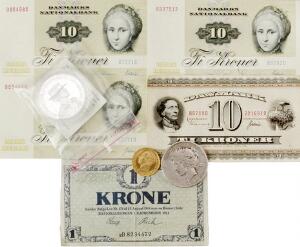 20 kr 1911, H 1, F 297, 200, 20 kr 1990, USA, 1 Dollar 1923 samt danske 1 og 10 kr sedler 5
