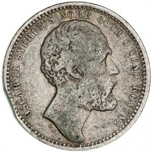 Sverige, Oscar II, 1 rigsdaler rigsmønt 1873, SM 41, lille kantmangel
