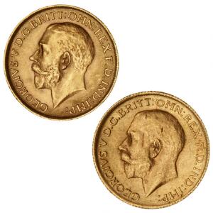 England, Sovereign 1916, F 404, Sydafrika, Pound 1928 SA, F 5, i alt 2 stk.