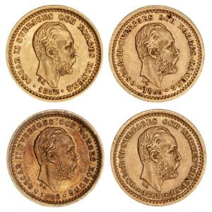 Sverige, Oscar II, 5 kr 1882, 1886, 1899 2 stk., SM 35, 37, 39, F 95, i alt 4 stk.