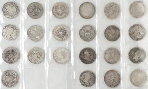 Samling af hovedsagelig spanske og mexicanske mønter der skulle være brugt i Filippinerne, i alt 22 stk. sølvmønter i varierende kvalitet