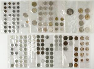 Samling af diverse danske årgangsmønter, bl.a. 25 øre 1911, H 4, 2 kr 1916, H 8, Sverige, 5 kr 1894, F 95, SM 38 samt enkelte pengesedler m.m.
