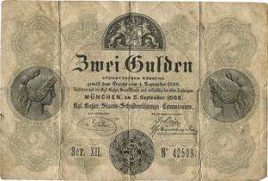 Tyskland, Bayern, 2 gulden 1866, Pick S 151
