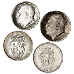 Norge, Olav V, lille samling af erindringsmønter, bl.a. 10 kr 1964 AB, NM 2, 50 kr 1978 AB og 100 kr 1982 K, i alt 3 stk.