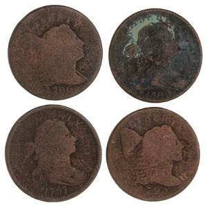 USA, cent 1795, 1796 Liberty Cap cent 1797, 1798 Draped Bust