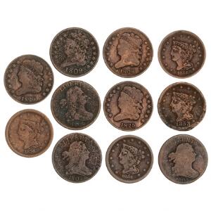 USA, 11 forskellige Half Cents 1803 - 1856