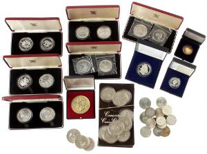 Conservation Coin Collection, 24 sølvmønter fra forskellige lande. Danske erindringsmønter 1888, 92 1903, 06, 12, 23, 30, 372, 60, 64, 67, 72, samt diverse