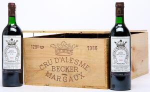 12 bts. Château Marquis d Alesme Becker, Margaux. 3. Cru Classé 1986 A hfin. Owc.