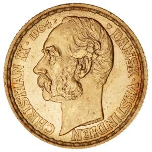 Dansk Vestindien, Christian IX, 20 Francs  4 Daler 1904, H 30, let pudset