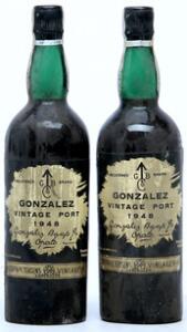 2 bts. Gonzalez Vintage Port 1948 Bottled in DK. AB ts.
