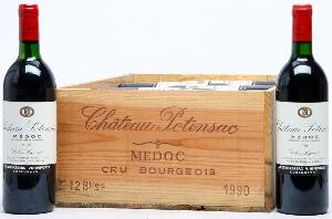 12 bts. Château Potensac, Medoc 1990 A-AB bn. Owc.