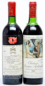 1 bt. Château Mouton Rothschild, Pauillac. 1. Cru Classé 1973 B tsus.  etc. Total 2 bts.