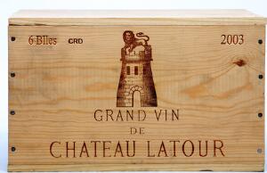 6 bts. Château Latour, Pauillac. 1. Cru Classé 2003 A hfin. Owc.
