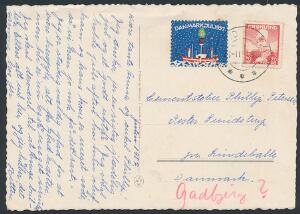 1957. Julemærke. Brugt på postkort fra GRØNLAND. Sjældent.