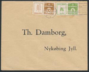 Alfred Benzon. 2 stk. reklamemærker på brugsbrev til nykøbing, stemplet i RANDERS 6 JUN 1935.