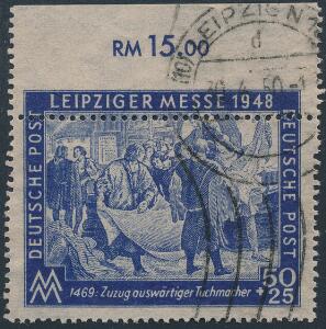 Tyskland. Russisk Zone. 1948. Leipziger Messe, 5025 pf. blå. KRAFTIGT FEJLPERFORERET både vandret og lodret