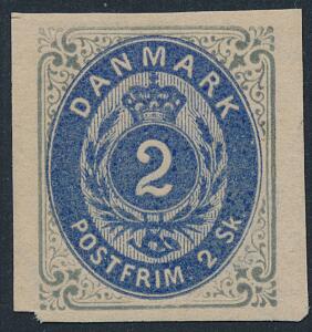 1870. 2 sk. gråblå. UTAKKET med vandmærke.