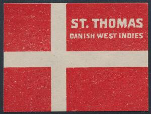 Dansk vestindien. Sjældent Dannebro-flag med fuld original-gummi, med teksten ST. THOMAS DANISH WEST INDIEN. ca. 3,8 x 2,8 cm.