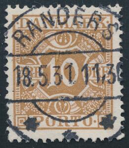 1930. Porto. 10 øre, lysbrun. LUXUS-stempel RANDERS 18.5.31.