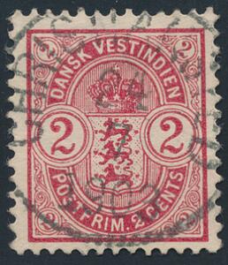 1903. Våben. 2 cents, rød. PRAGT-mærke med retvendt stempel CHRISTIANSTED 24.7.1903.