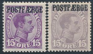 1919. Chr.X. 15 øre, violet og matlilla. Begge nuancer, postfriske. AFA 850