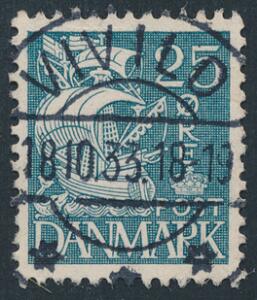 1933. Karavel 25 øre blå tp. I. Fantastisk eksemplar med helt retvendt LUXUS-stempel VIVILD 18.10.33