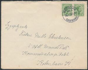 1913. Chr. X, 5 øre, grøn. Parstykke på brev annulleret KRIGSFANGELEJR No.1 26.1.18
