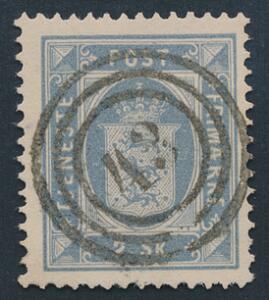 1871. 2 skilling, blå. PRAGT-mærke med knivskarpt nr.stempel 43 Nakskov. AFA 1200