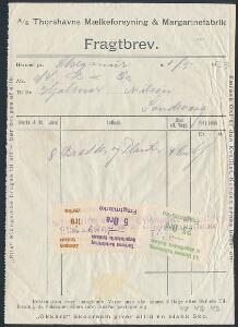 1939. Fragtbrev fra Thorshavn til Sandevaag, frankeret med 3 Fragtmærker 5 øre, violet, 25 øre, grøn og 50 øre, brun, annulleret med violet liniestempel AS TH