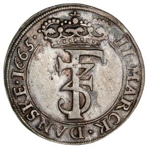 Norge, Frederik III, 2 mark 1665, NM 160, H 67G, v. hængt