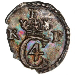Christian IV, 1 skilling 1619, H 113A, møntskær og dejlig patina, men desværre stor kantmangel