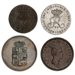 Christian VII - Frederik VI, 4 skillingsmønter inkl. offermark 1808 med lidt møntskær